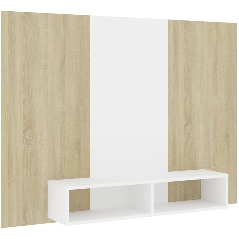 

vidaXL Mueble TV pared aglomerado blanco y roble Sonoma 135x23,5x90 cm - Blanco