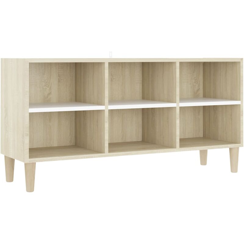

vidaXL Mueble TV patas madera blanca y roble sonoma 103,5x30x50 cm - Blanco