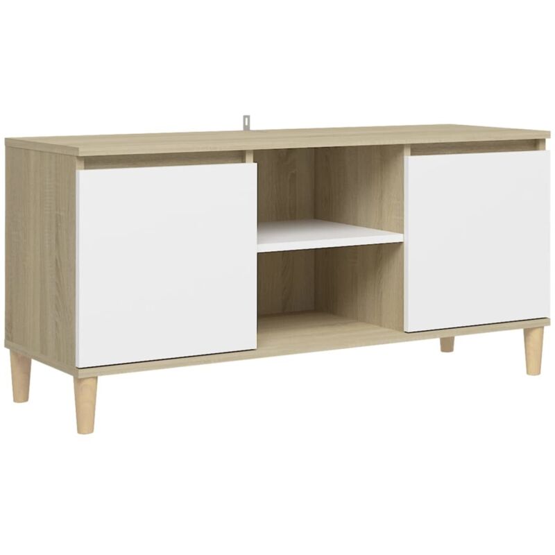 

Mueble TV patas madera maciza blanca roble sonoma 103,5x35x50cm - Blanco - Vidaxl