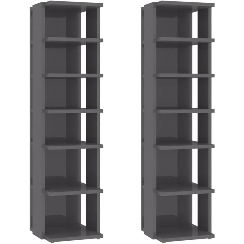 

vidaXL Mueble zapatero 2 uds gris brillante aglomerado 25x27x102 cm - Gris