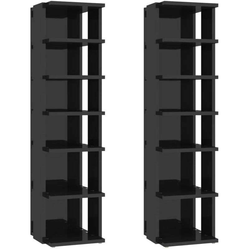 

vidaXL Mueble zapatero 2 uds negro brillante aglomerado 25x27x102 cm - Negro