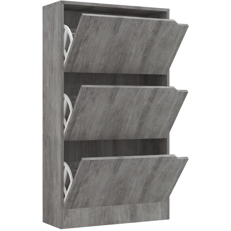 

vidaXL Mueble zapatero 3 puertas aglomerado gris hormigón 59x24x105 cm - Gris