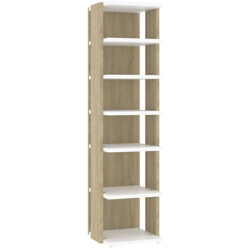 

Mueble zapatero aglomerado blanco y roble Sonoma 25x27x102 cm - Beige - Vidaxl
