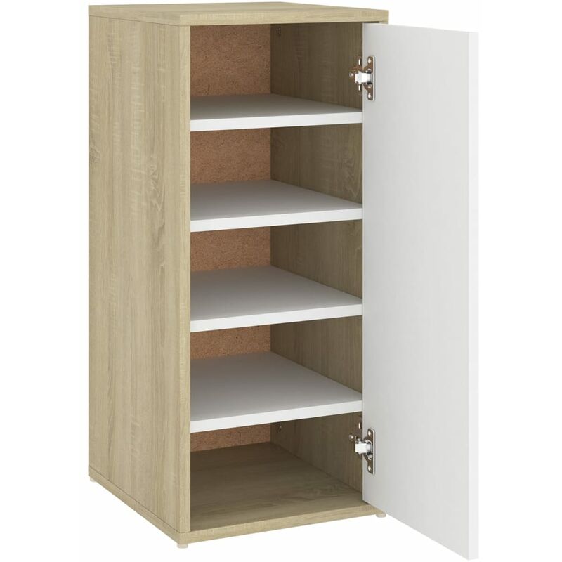 

vidaXL Mueble zapatero de aglomerado blanco y roble Sonoma 32x35x70 cm - Beige