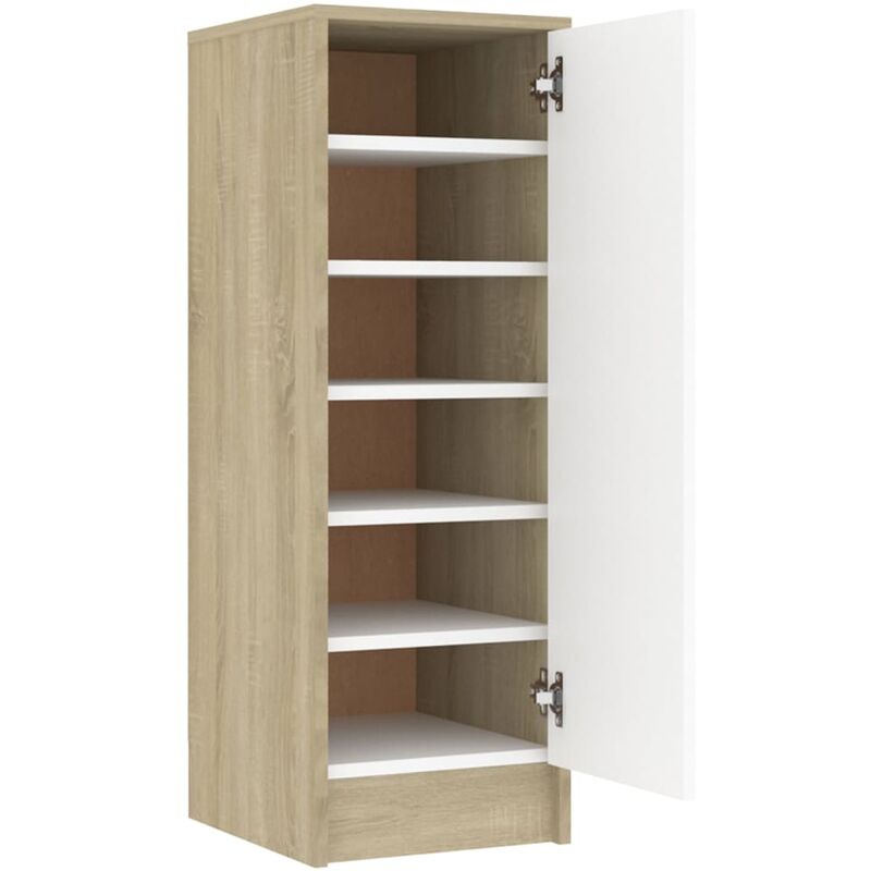 

vidaXL Mueble zapatero de aglomerado blanco y roble Sonoma 32x35x92 cm - Beige