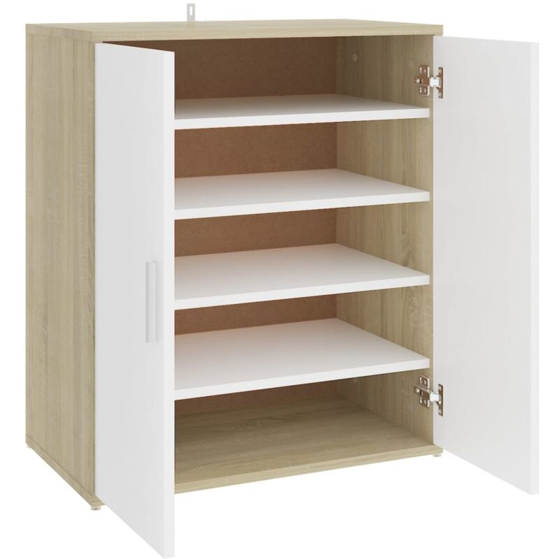 

vidaXL Mueble zapatero de aglomerado blanco y roble Sonoma 60x35x70 cm - Beige