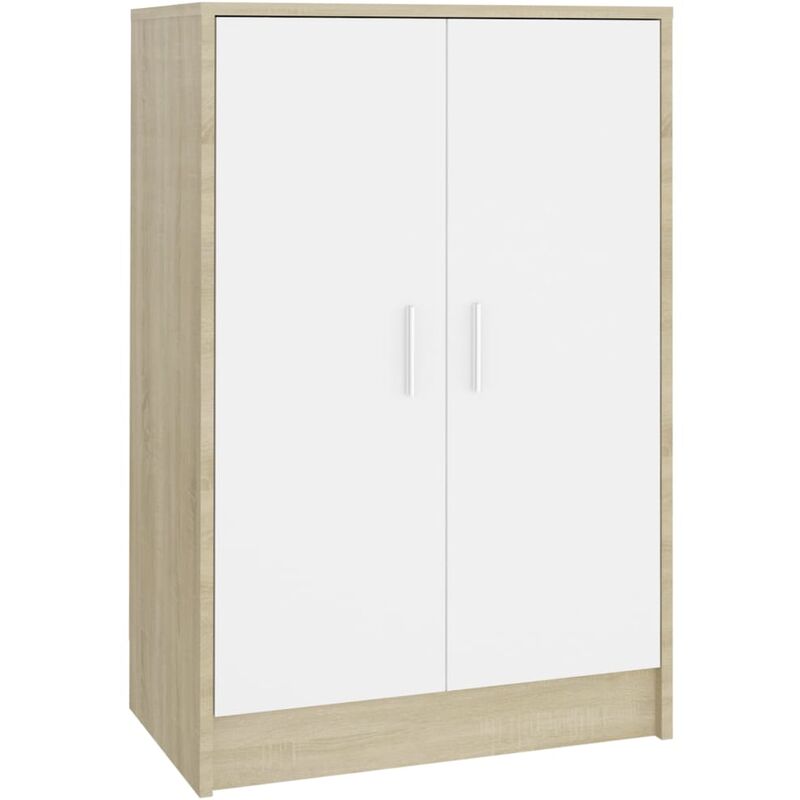 

Mueble zapatero de aglomerado blanco y roble Sonoma 60x35x92 cm - Beige - Vidaxl