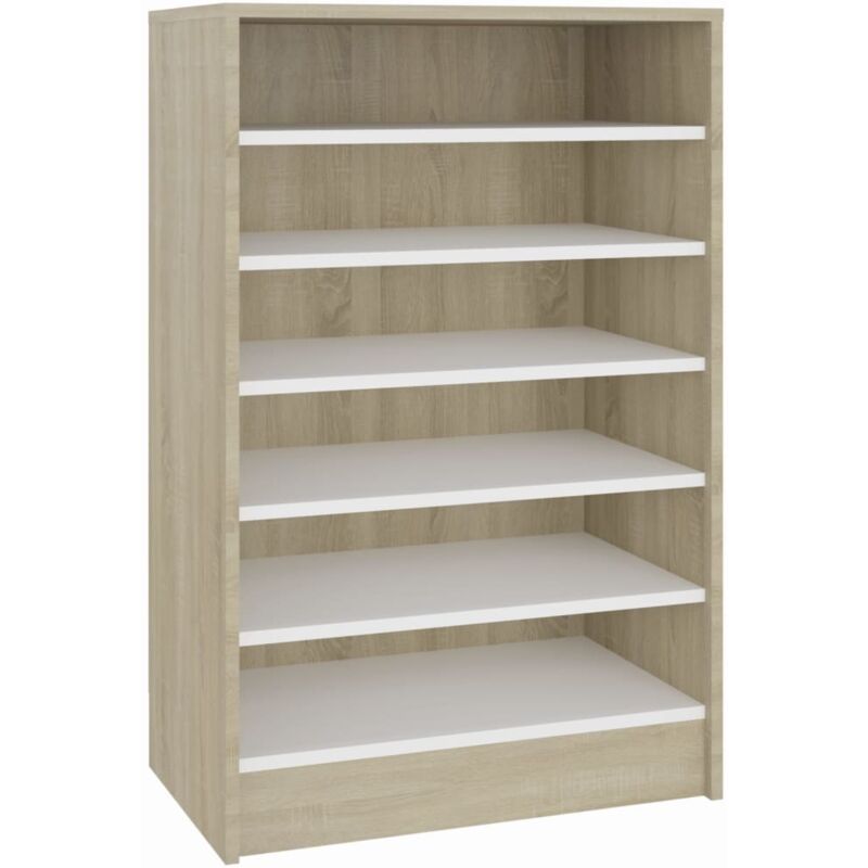 

vidaXL Mueble zapatero de aglomerado blanco y roble Sonoma 60x35x92 cm - Beige