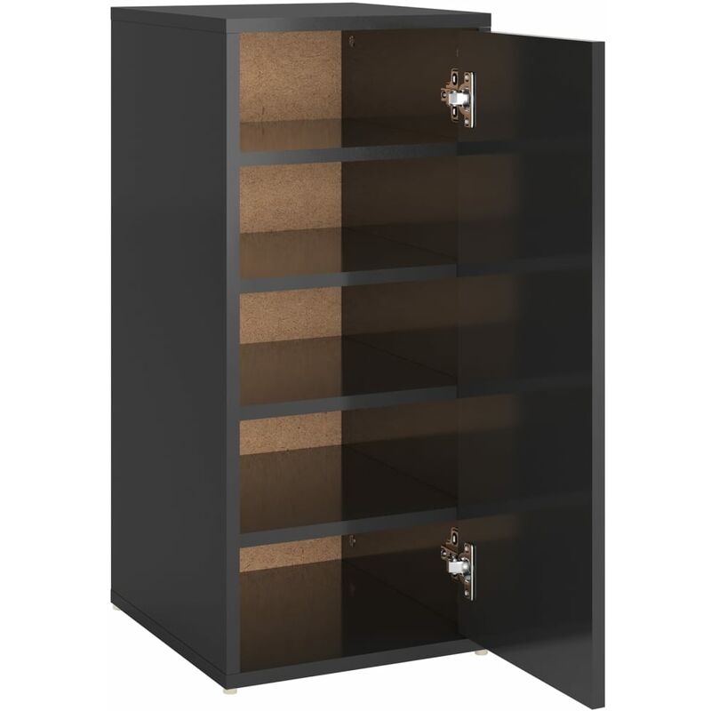 

vidaXL Mueble zapatero de aglomerado negro brillante 32x35x70 cm - Negro