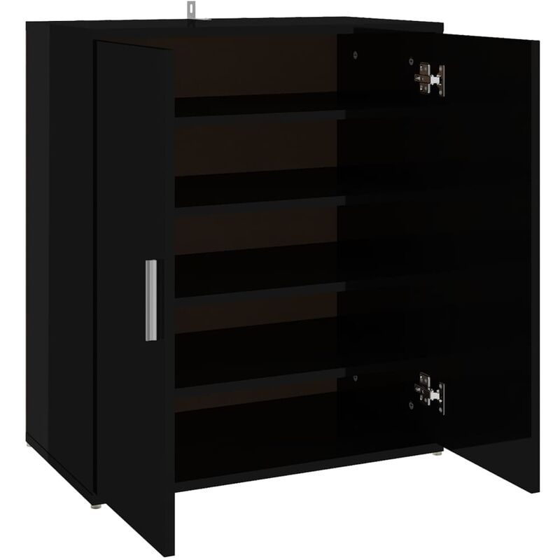 

vidaXL Mueble zapatero de aglomerado negro brillante 60x35x70 cm - Negro