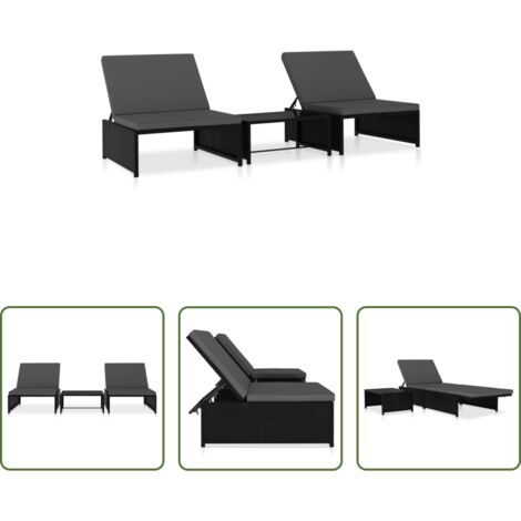 vidaXL Muebles al aire libre -  Sillas de jardín reclinables con mesa 2 uds ratán PE negro
