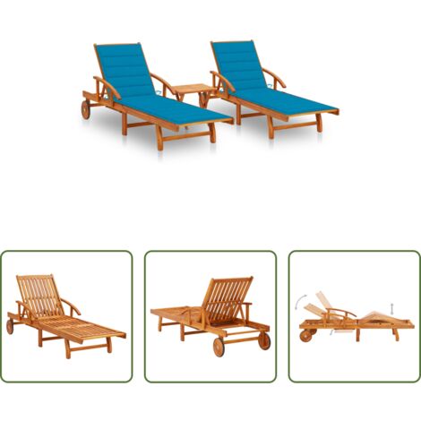 vidaXL Muebles al aire libre -  Tumbonas con mesa y cojines 2 uds madera maciza de acacia