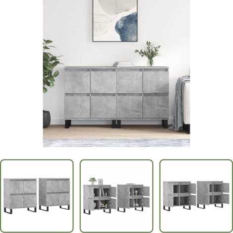 vidaXL Muebles -  Aparadores 2 uds madera contrachapada gris hormigón