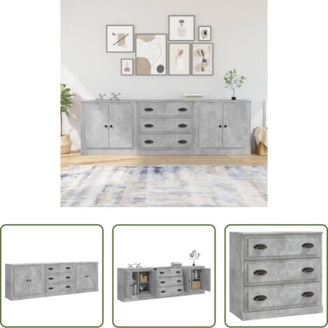 vidaXL Muebles -  Aparadores 3 piezas madera contrachapada gris hormigón