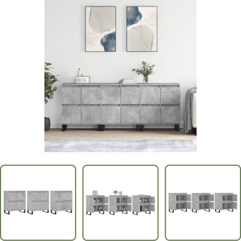 vidaXL Muebles -  Aparadores 3 uds madera contrachapada gris hormigón