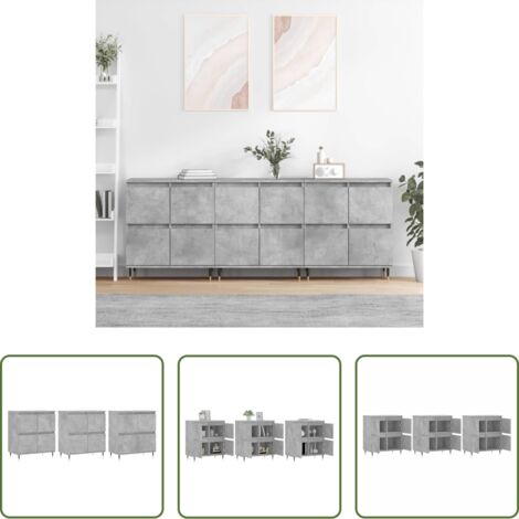 vidaXL Muebles -  Aparadores 3 uds madera contrachapada gris hormigón