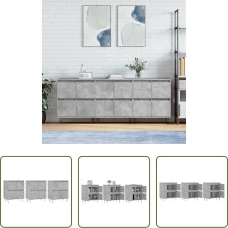 vidaXL Muebles -  Aparadores 3 uds madera contrachapada gris hormigón