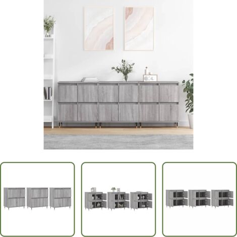 vidaXL Muebles -  Aparadores 3 uds madera contrachapada gris Sonoma