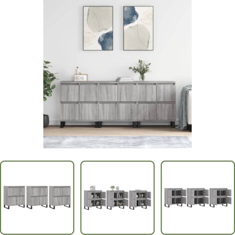 vidaXL Muebles -  Aparadores 3 uds madera contrachapada gris Sonoma