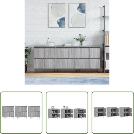vidaXL Muebles -  Aparadores 3 uds madera contrachapada gris Sonoma