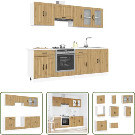 vidaXL Muebles bajo lavabo -  Mueble de cocina Kalmar 8 piezas artesanal roble