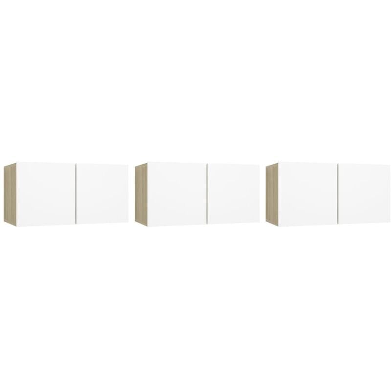 

vidaXL Muebles colgantes de TV 3 uds blanco roble Sonoma 60x30x30 cm - Blanco