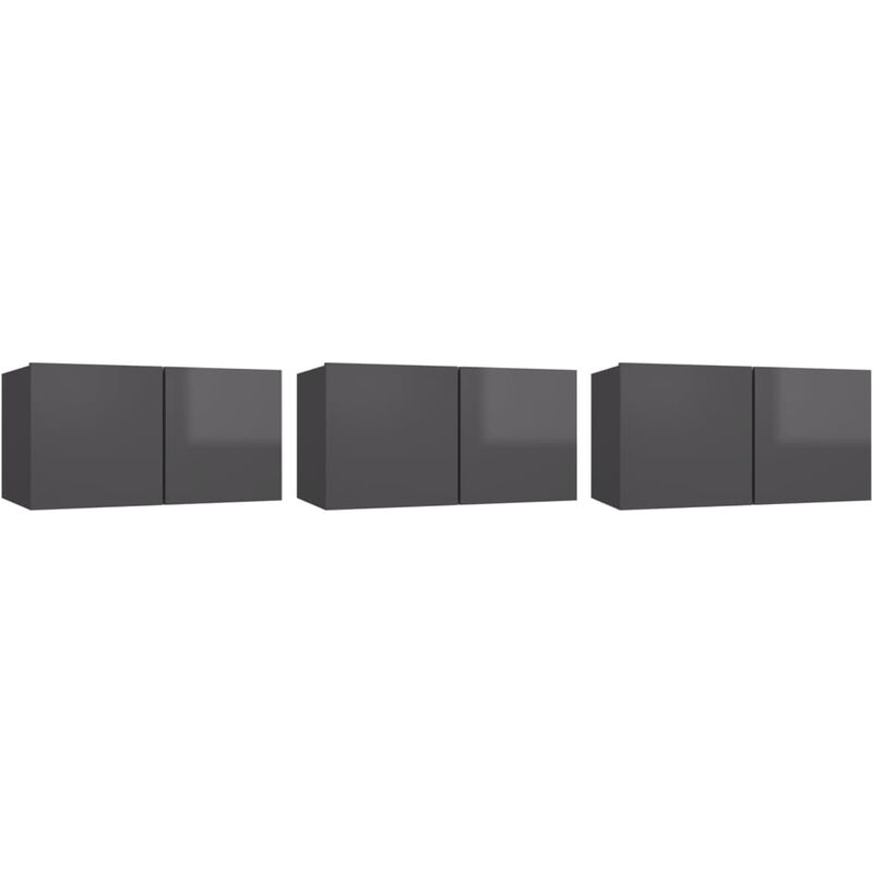 

Vidaxl - Muebles colgantes de TV 3 unidades gris brillante 60x30x30 cm - Gris