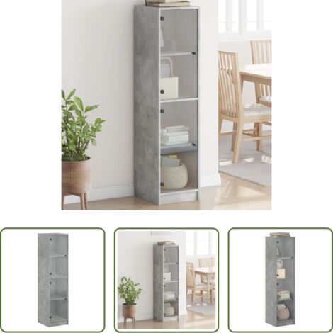 vidaXL Muebles de almacenamiento -  Aparador con puertas de vidrio gris hormigón 35x37x142 cm