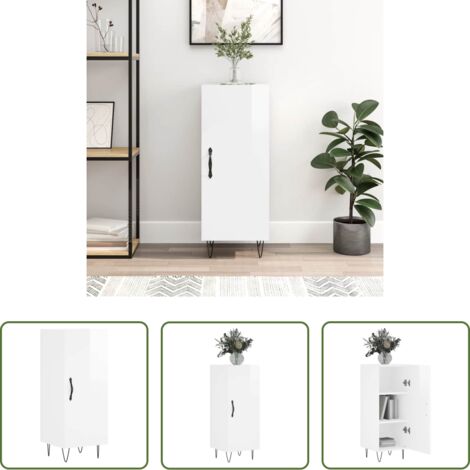 vidaXL Muebles de almacenamiento -  Aparador de madera contrachapada blanco brillante 34,5x34x90 cm
