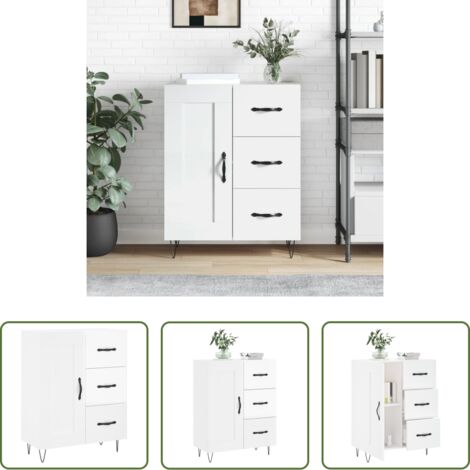 vidaXL Muebles de almacenamiento -  Aparador de madera contrachapada blanco brillante 69,5x34x90 cm