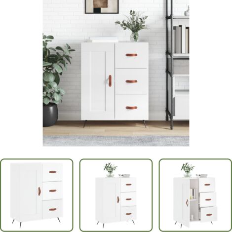 vidaXL Muebles de almacenamiento -  Aparador de madera contrachapada blanco brillante 69,5x34x90 cm