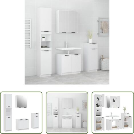 vidaXL Muebles de baño blancos -  Juego de muebles de baño 4 piezas madera contrachapada blanco