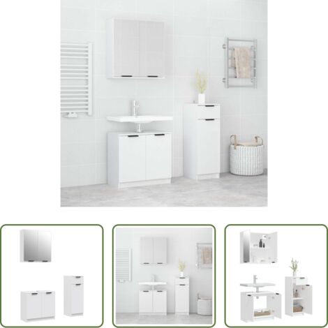 vidaXL Muebles de baño blancos -  Set de muebles de baño 3 piezas madera contrachapada blanco