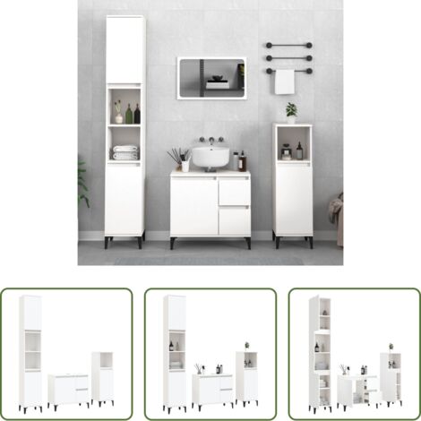 vidaXL Muebles de baño blancos -  Set de muebles de baño 3 piezas madera contrachapada blanco