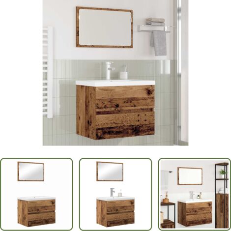vidaXL Muebles de baño con cajón -  Juego de muebles de baño con cajón 3 pcs Madera envejecida