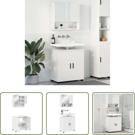 vidaXL Muebles de baño con espejo -  Juego de muebles de baño 2 pcs Madera de ingeniería & Metal