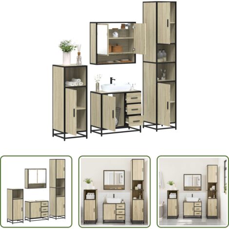 vidaXL Muebles de baño con espejo -  Juego de muebles de baño 4 pzas contrachapada roble sonoma