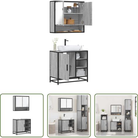 vidaXL Muebles de baño con espejo -  Set de muebles de baño 2 pzas madera contrachapada gris sonoma