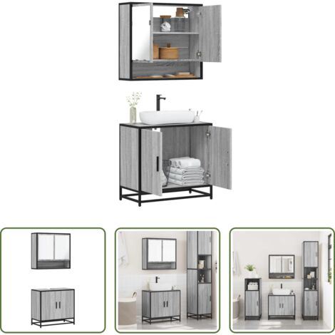 vidaXL Muebles de baño con espejo -  Set de muebles de baño 2 pzas madera contrachapada gris sonoma
