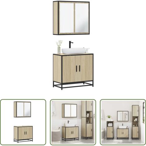 vidaXL Muebles de baño con espejo -  Set de muebles de baño 2 pzas madera contrachapada roble Sonoma