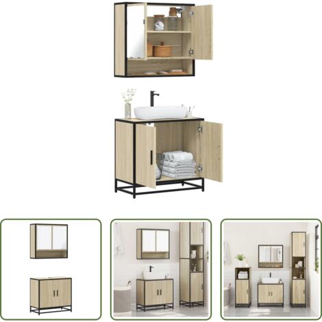 vidaXL Muebles de baño con espejo -  Set de muebles de baño 2 pzas madera contrachapada roble Sonoma