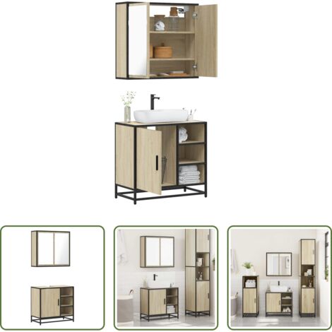 vidaXL Muebles de baño con espejo -  Set de muebles de baño 2 pzas madera contrachapada roble Sonoma