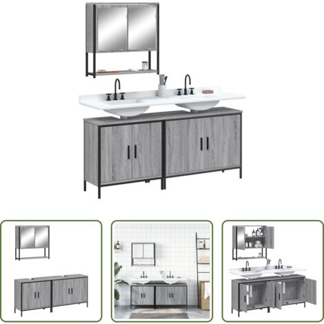 vidaXL Muebles de baño con espejo -  Set de muebles de baño 3 pzas madera contrachapada gris sonoma