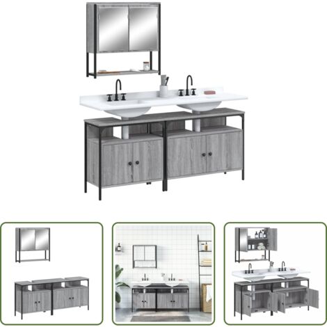 vidaXL Muebles de baño con espejo -  Set de muebles de baño 3 pzas madera contrachapada gris sonoma