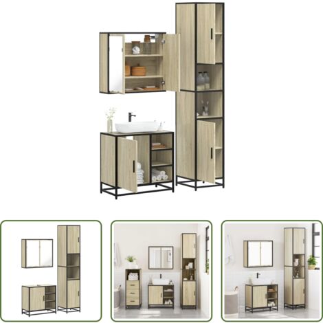 vidaXL Muebles de baño con espejo -  Set de muebles de baño 3 pzas madera contrachapada roble Sonoma