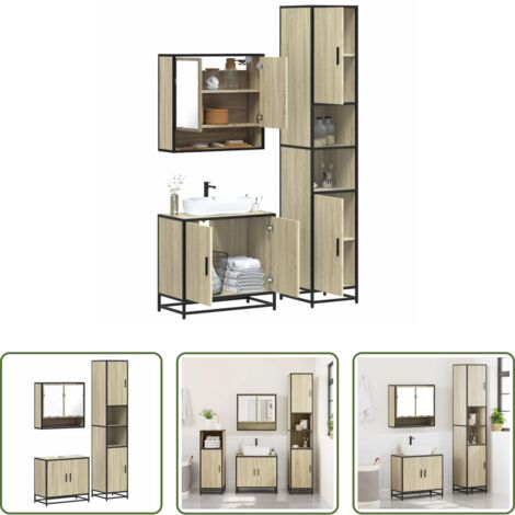 vidaXL Muebles de baño con espejo -  Set de muebles de baño 3 pzas madera contrachapada roble Sonoma