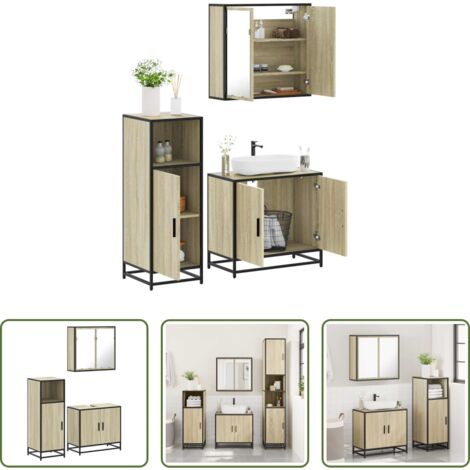 vidaXL Muebles de baño con espejo -  Set de muebles de baño 3 pzas madera contrachapada roble Sonoma