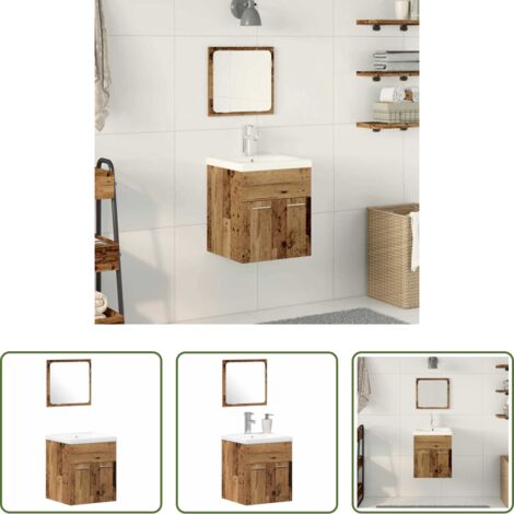 vidaXL Muebles de baño con puerta -  Juego de muebles de baño con puerta 3 pcs Madera envejecida