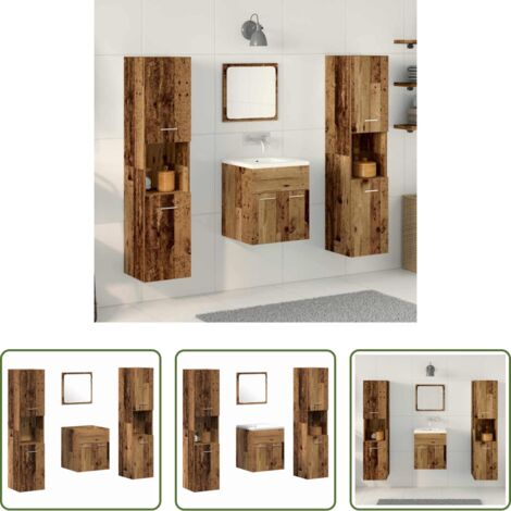vidaXL Muebles de baño con puerta -  Juego de muebles de baño con puerta 4 pcs Madera envejecida