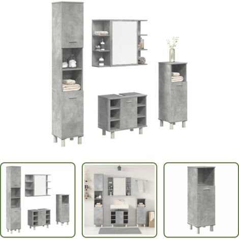 vidaXL Muebles de baño de madera contrachapada -  Juego muebles de baño 4 pzas madera contrachapada gris hormigón